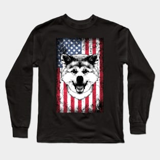 Patriotic Shiba Inu American Flag Long Sleeve T-Shirt